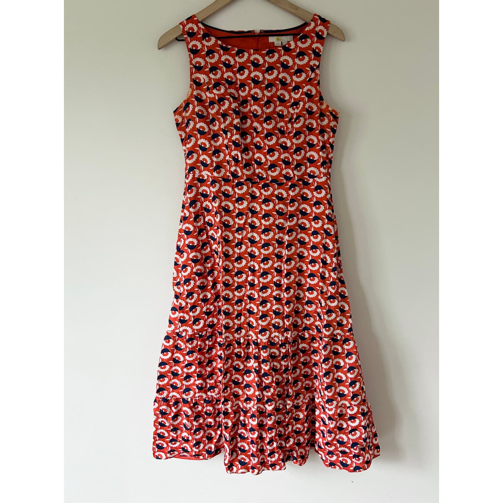 Boden Red and Navy Printed Midi Dress - Picture 2 of 7
